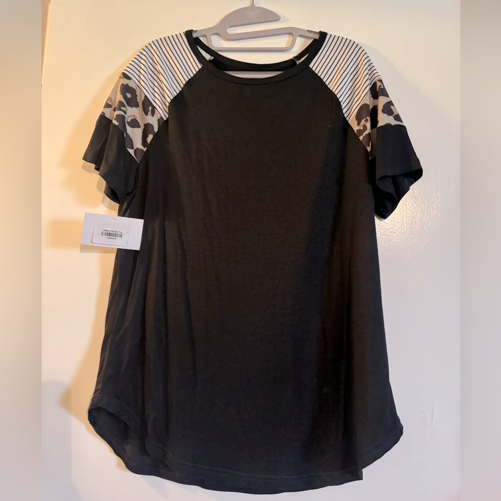 NWT Black Leopard and striped Print Women's Top